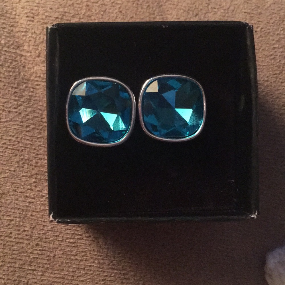 NWB blue rhinestone stud earrings